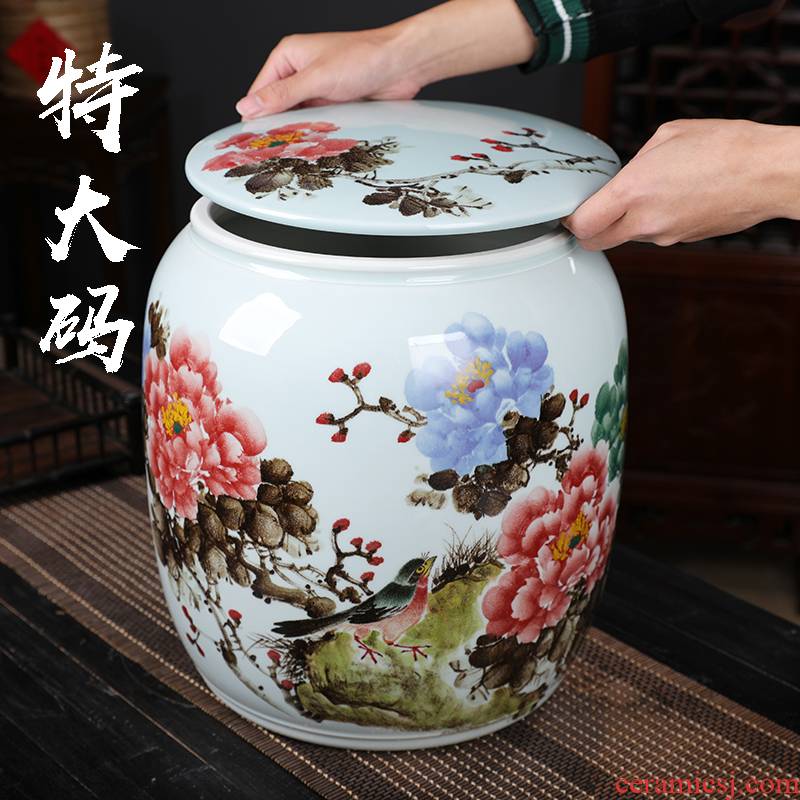 Jingdezhen white tea store extra large ceramic jar with cover puer tea caddy fixings furnishing articles household act the role ofing is tasted