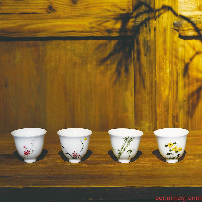 One thousand fire hand - made small master of jingdezhen ceramic by patterns of four cup kung fu tea cups individual sample tea cup