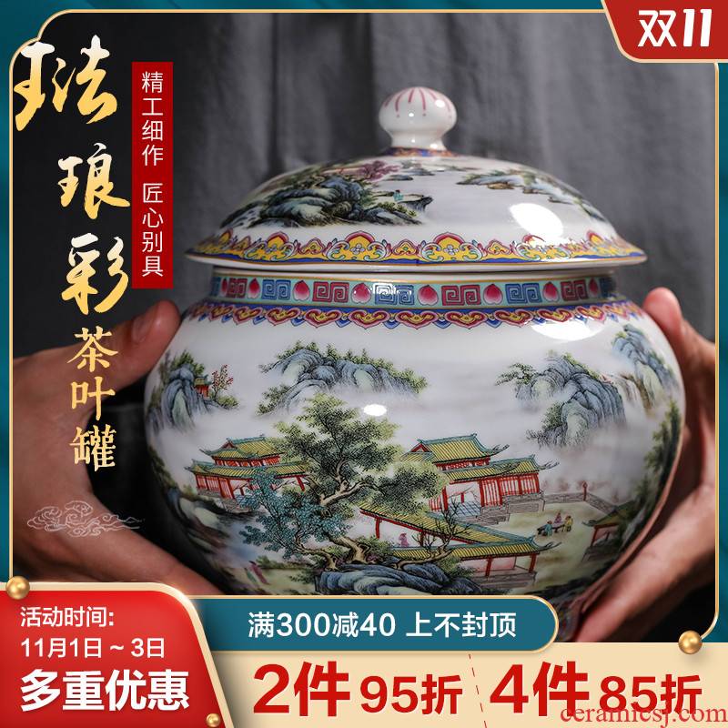 Archaize of jingdezhen ceramics colored enamel caddy fixings trumpet with cover seal storage pu - erh tea and tea pot of tea