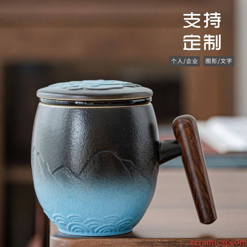 RenXin home office separation filtering ceramic tea cups with cover glass engraving the custom logo make tea cup