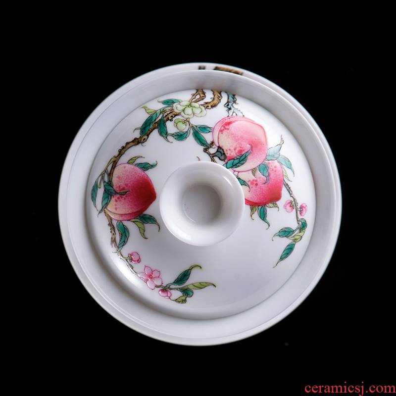 Flooded hand pastel peach wood collection only three tureen tea cups of jade mud manual jingdezhen ceramic tea bowl of kung fu