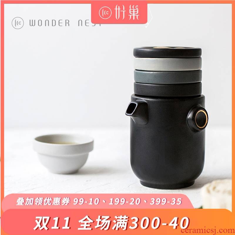 Good nest wondernest share set a pot of four cups of mickey portable bag type ceramic crack cup