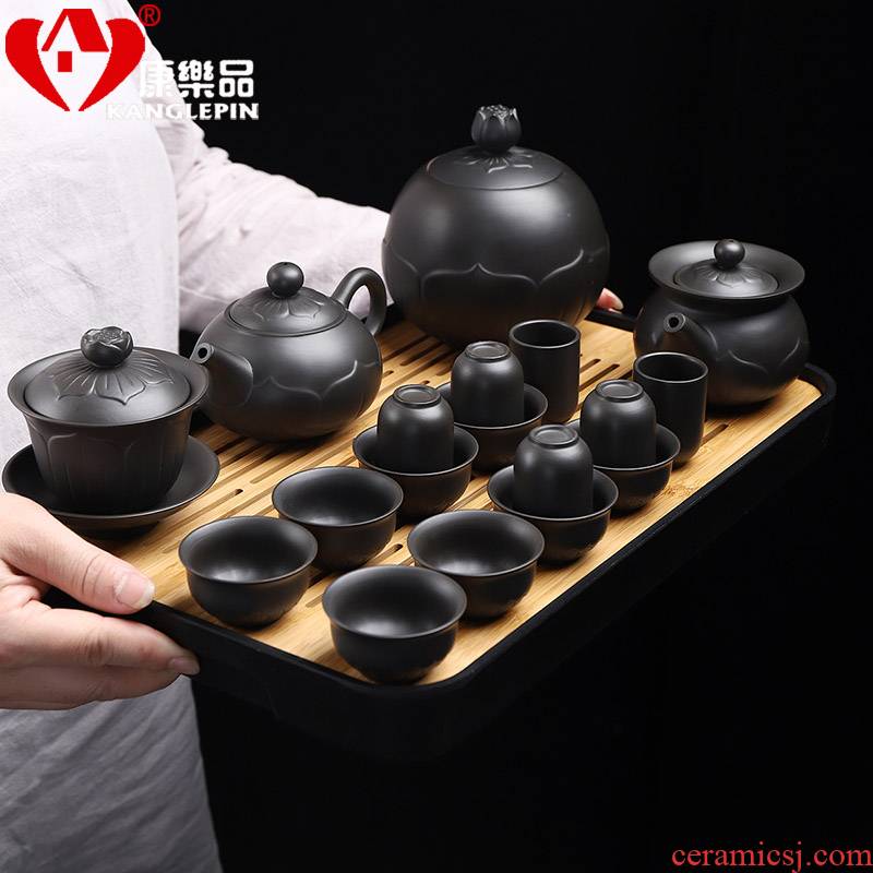 Recreational product violet arenaceous kung fu tea set domestic ore black mud making tea, black tea tea tray of a complete set of the teapot teacup