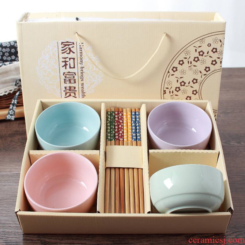 One color family points with bowl chopsticks tableware dining with family porcelain ice flower porcelain ceramic bowl chopsticks gift boxes