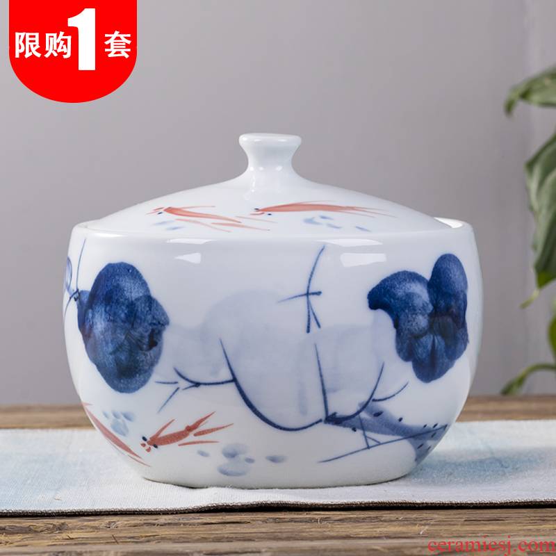 Jingdezhen ceramic tea pot home pu 'er tea pot of large storage POTS sealed seven loaves caddy fixings