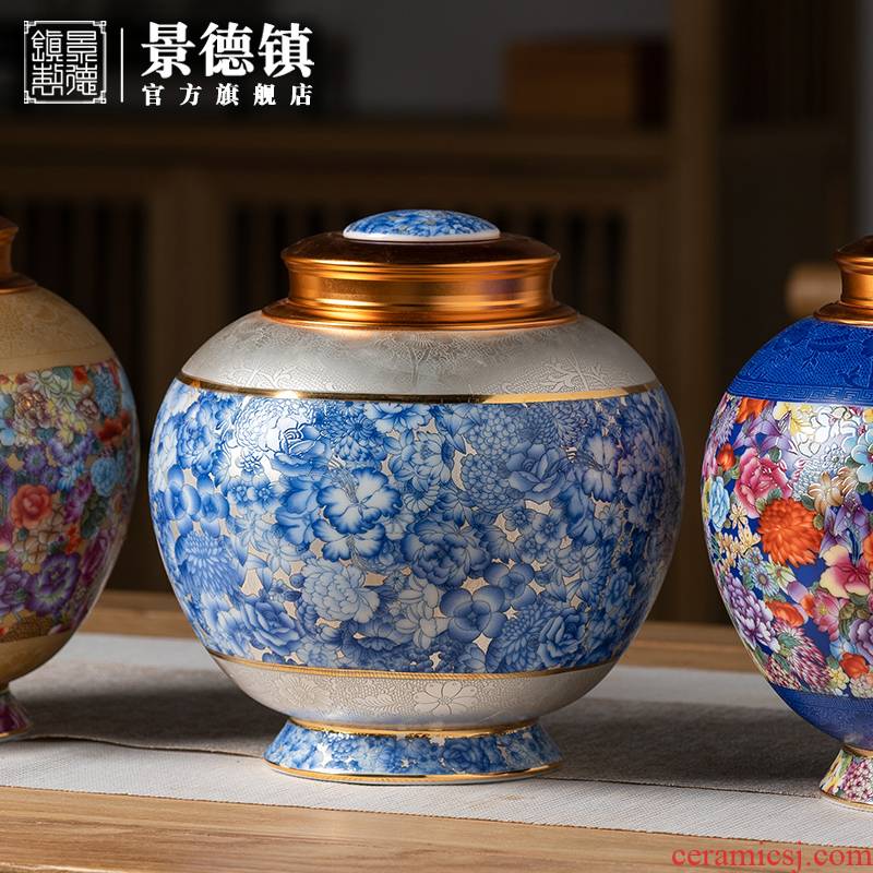 Jingdezhen flagship stores in the see colour ceramic tea pot enamel high - end tall apple can appreciate the collection tank
