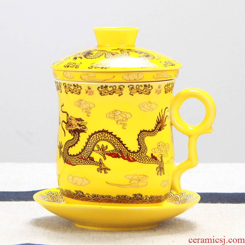 New dragon ceramic cup four cups with cover filter tea cup cup keller master home office meeting