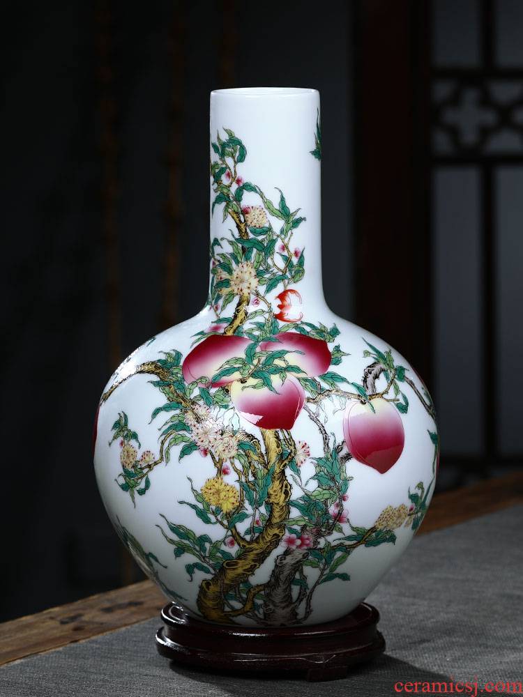 Jingdezhen ceramics vase the peach flower arranging antique Chinese style household TV ark, decoration crafts are sitting room