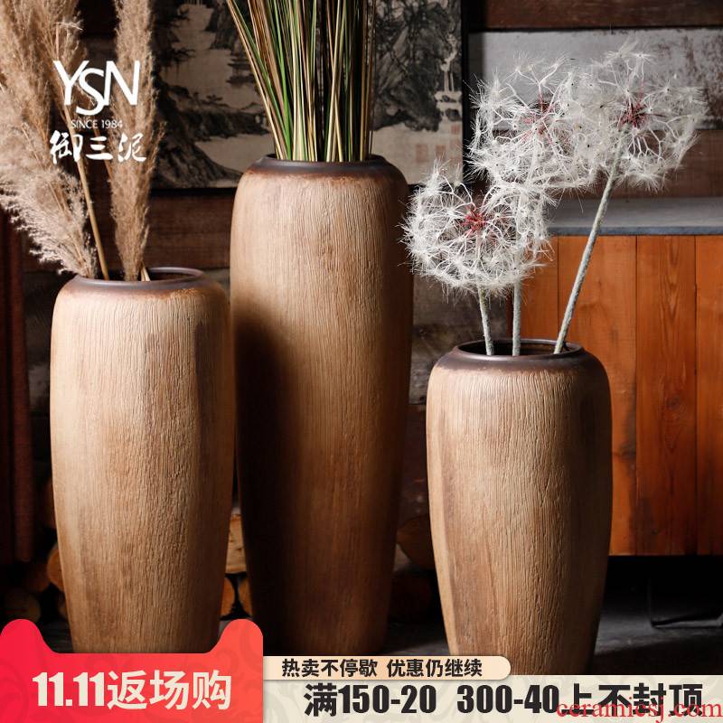 Royal three clay ceramic coarse pottery vase landing sitting room flower arranging rural dry flower is placed, the hotel garden POTS of home stay facility