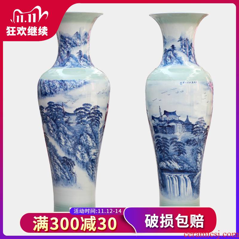 Jingdezhen blue and white landscape ceramic hand - made goddess of mercy bottle 1 115 meters 1.2 meters 1.5 meters of large vase celebration