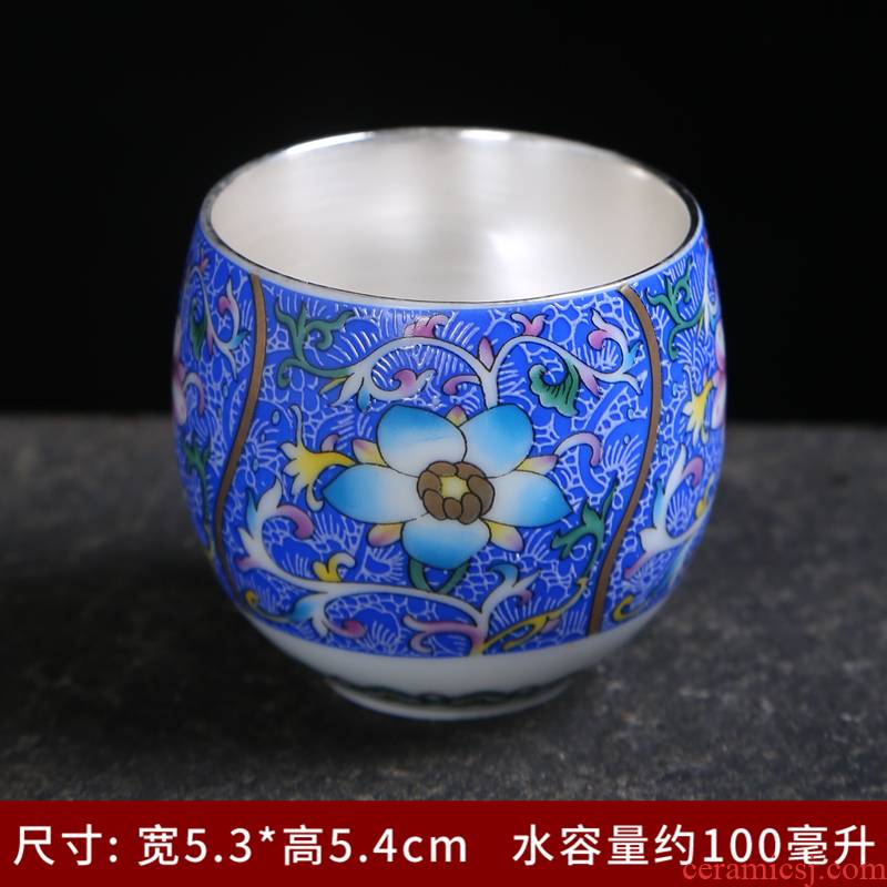 Jingdezhen manual pick flowers, ceramic silver kung fu masters cup cup 99 coppering. As silver sample tea cup single cup bowl is big
