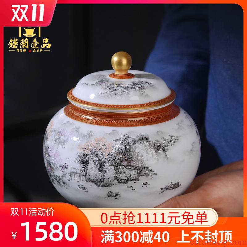 Jingdezhen all hand paint ceramic ink in the jiangnan chunxiao caddy fixings cover seal save tea pot and tea pot
