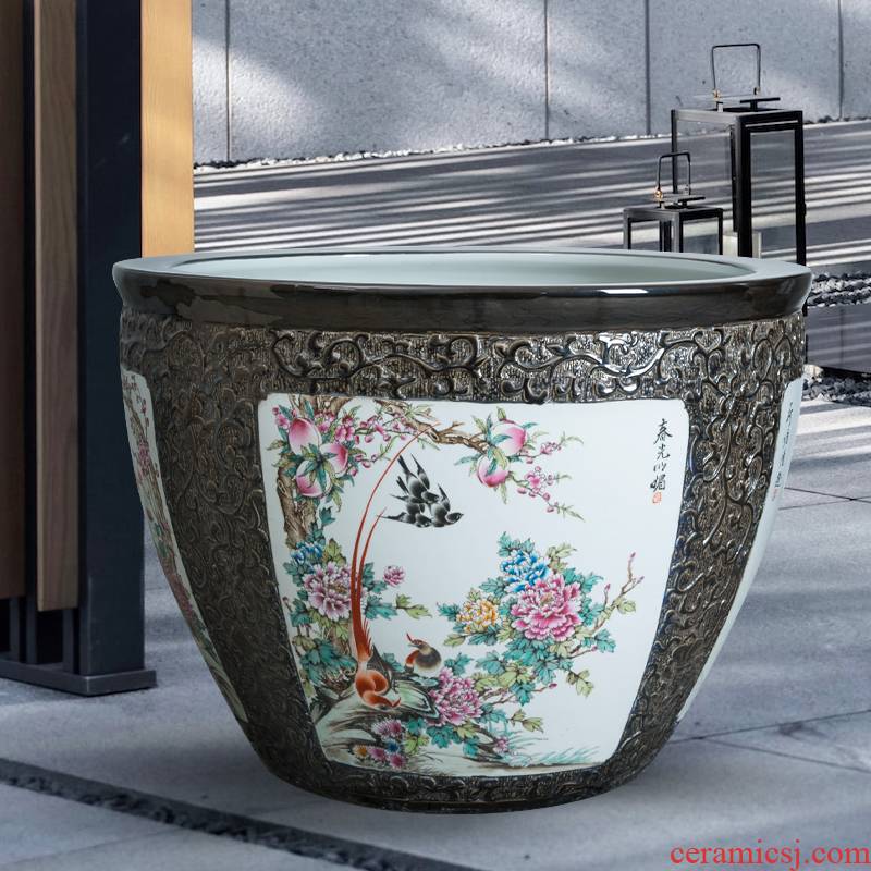 Landing a large ceramic archaize sitting room place home koi fish bowl aquarium landscape tortoise cylinder lotus