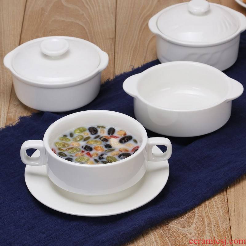 Double bowl cover skin milk bowl of stew soup bowl dish Luo Jiayong ears stew promotion steamed egg bowl dessert ceramics have western food