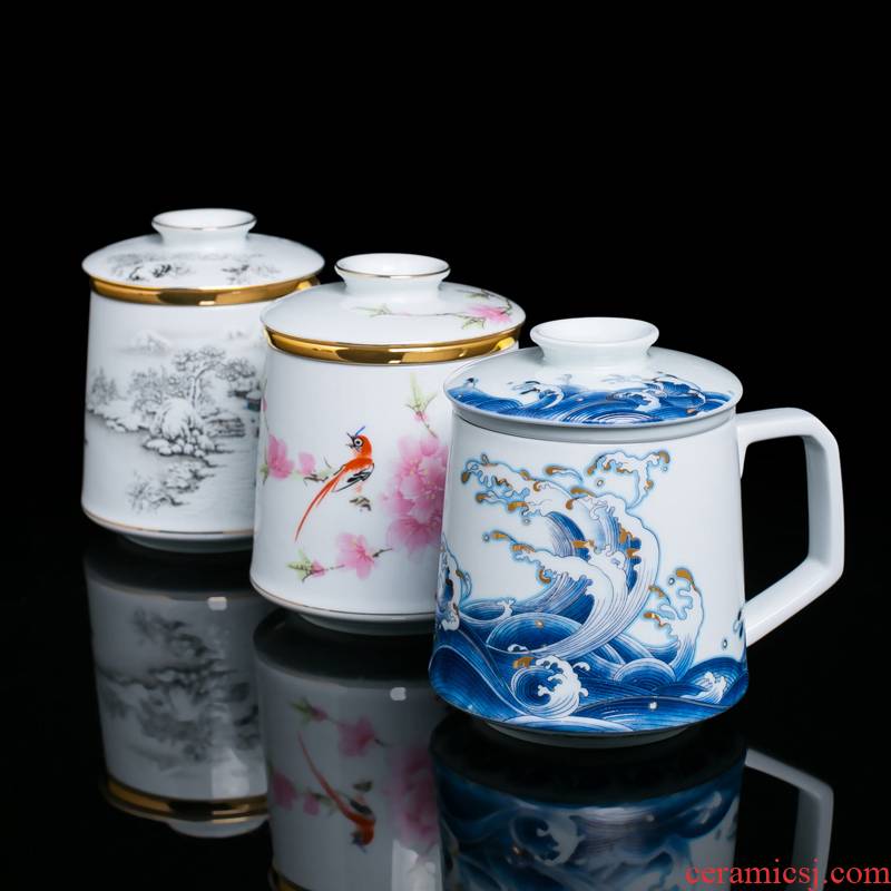 Red the jingdezhen ceramic tea cups separation filter with handles tea cups with cover home office cup