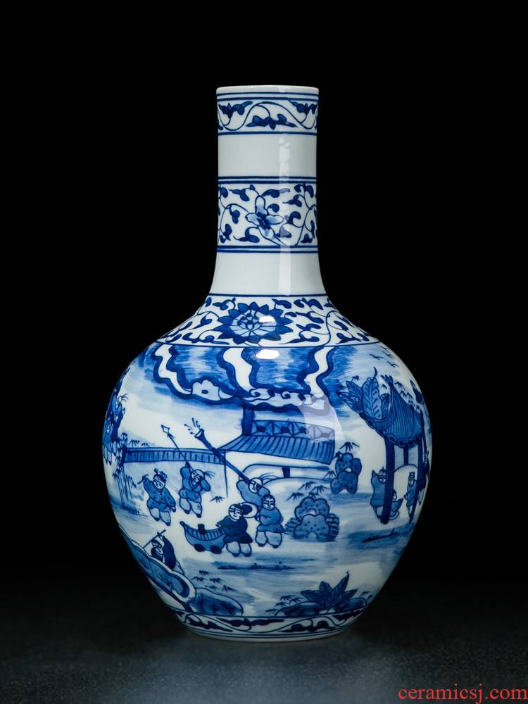 Vase furnishing articles flower adornment jingdezhen blue and white Vase ceramic antique wood, small desktop Chinese Vase