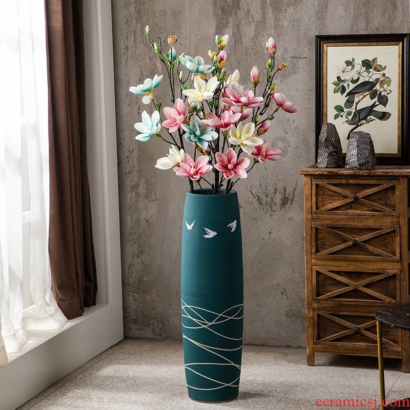 Jingdezhen ground vase ceramic large green hand - made home decoration vase simulation restoring ancient ways suit flower arranging flowers