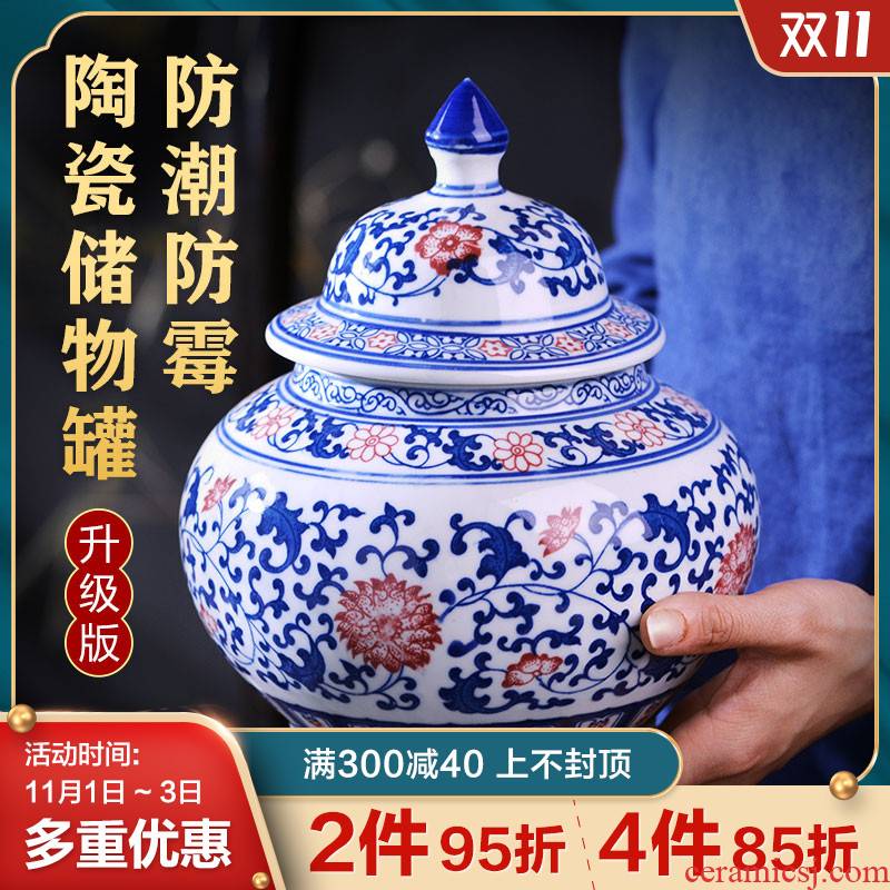 Canister of snacks of jingdezhen ceramics storage jar with cover seal household ceramic POTS awake trumpet the receive tea boxes
