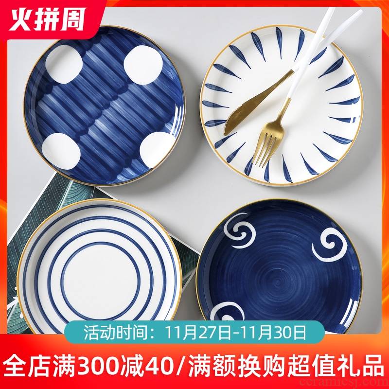 Japanese ceramic plate plate of household creative move web celebrity western food steak pizza breakfast tray under the glaze color tableware