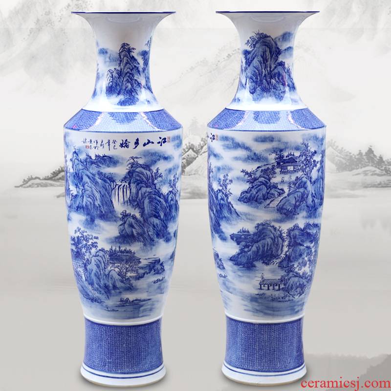 Jingdezhen ceramics glaze under the color blue and white porcelain vase jiangshan jiao sitting room more household handicraft furnishing articles
