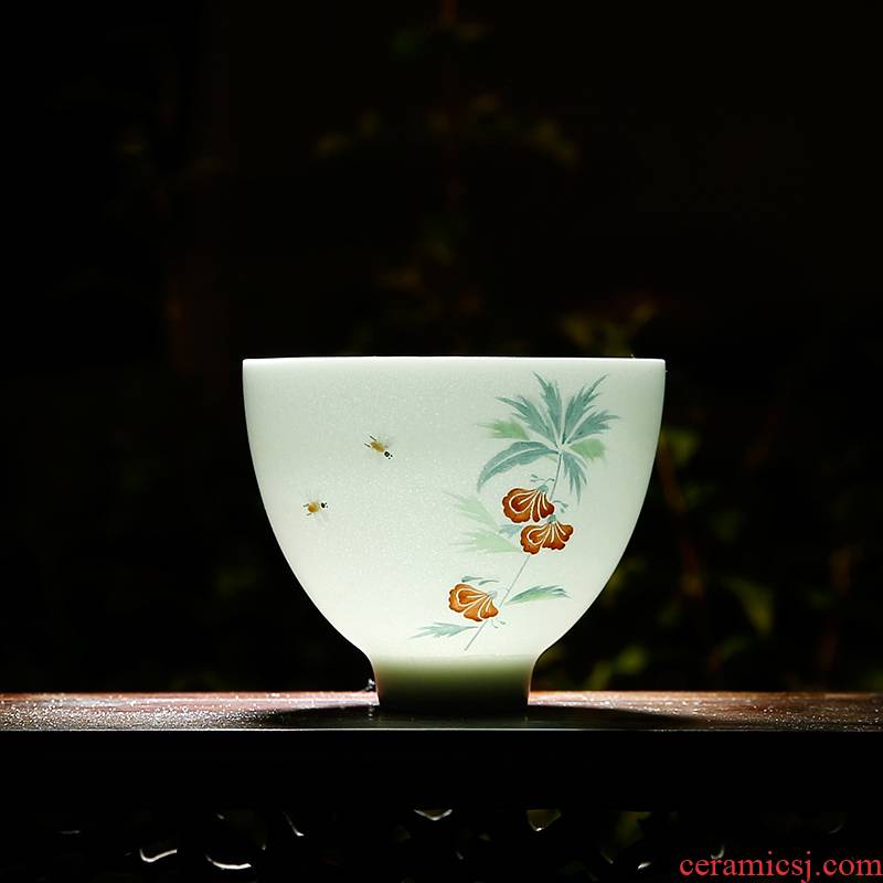Three frequently hall master cup kung fu S42056 jingdezhen ceramic sample tea cup hand - made white porcelain cups celadon tea sets