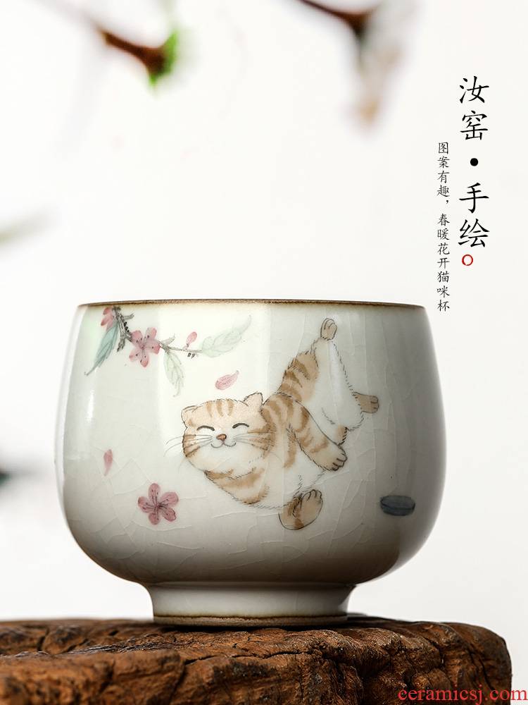 Your up hand - made the cat master cup single CPU jingdezhen checking ceramic kung fu tea set a single cup sample tea cup