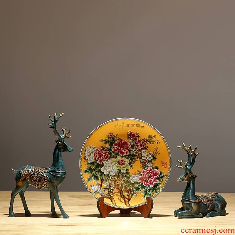 Jingdezhen ceramic classical hang dish of new Chinese style decoration plate of the sitting room art gift hand - made sat dish place ornament