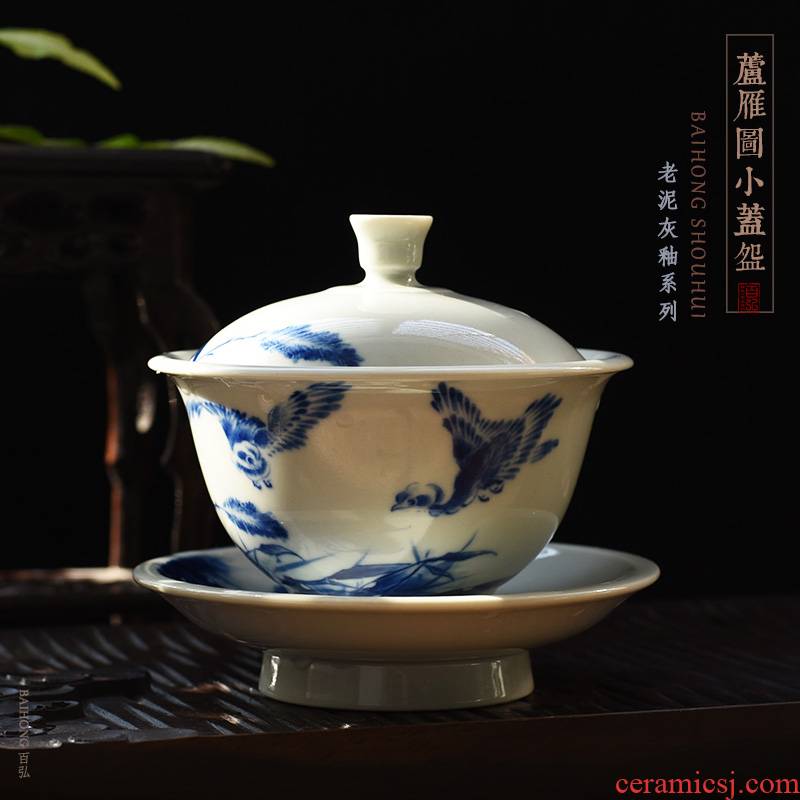 Hundred hong antique hand - made LuYan figure small tureen of blue and white porcelain cups of jingdezhen tea service manual only three cups of tea bowl
