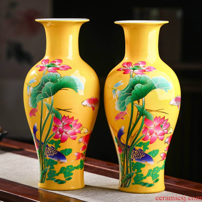 Jingdezhen ceramic powder enamel vase furnishing articles living room flower arranging Chinese style household wine rich ancient frame decorative porcelain