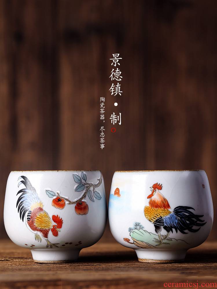 Jingdezhen ceramic teacups hand - made the master sample tea cup cup single cup chicken from the Chinese zodiac your up cracked cup