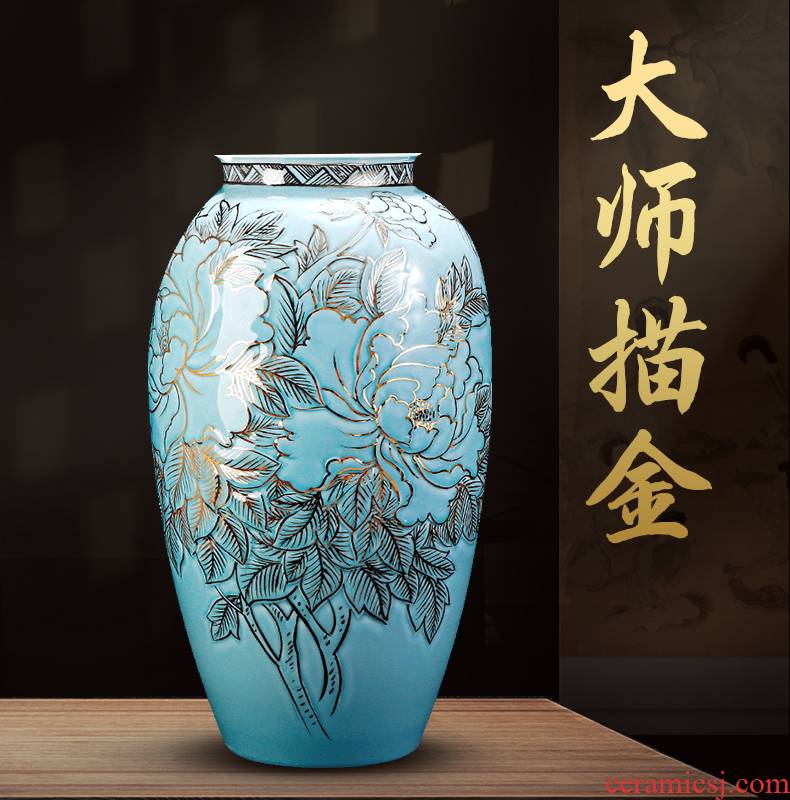 Jingdezhen chinaware paint hand - made vases light key-2 luxury furnishing articles of Chinese style living room TV ark, large home decoration