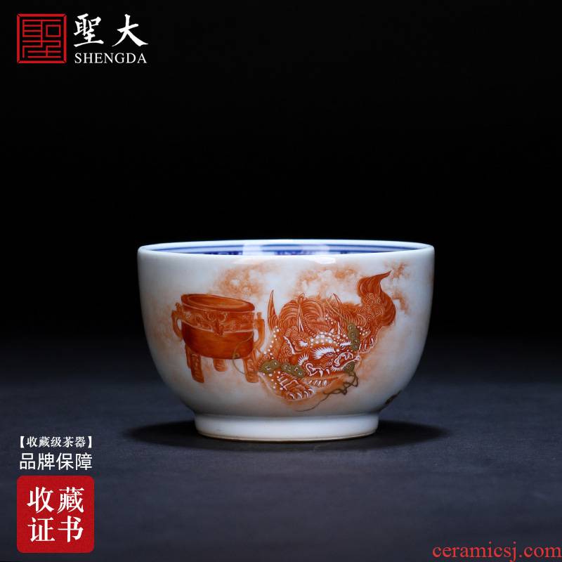 Holy big ceramic kung fu see the mythical wild animal grain master cup of jingdezhen blue and white kirin cup sample tea cup tea by hand