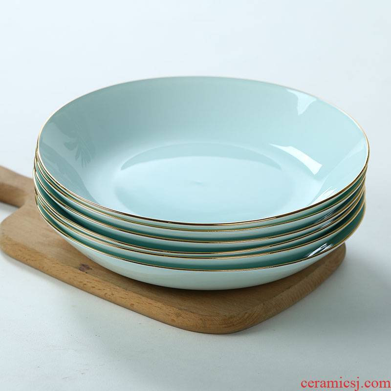 Jingdezhen ceramic plate 8 inches ipads porcelain tableware FanPan celadon dish dish dish dish dish home ideas