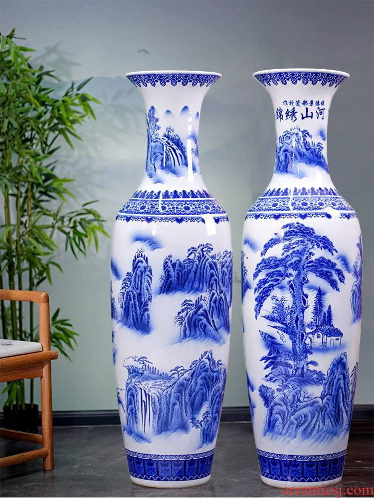 Jingdezhen blue and white porcelain was splendid landscapes of large vase furnishing articles furnishing articles home sitting room ceramic decoration