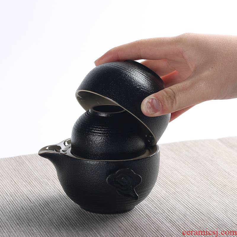The porcelain crack cup portable travel a pot of one cup of black 2 people of The whole household is suing simple ceramic tea set
