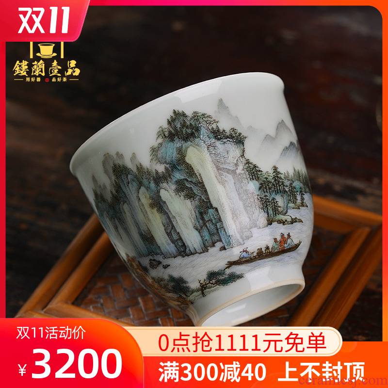 Jingdezhen ceramic all hand - made famille rose red cliff the vigil master cup kung fu tea tea cup single cup sample tea cup