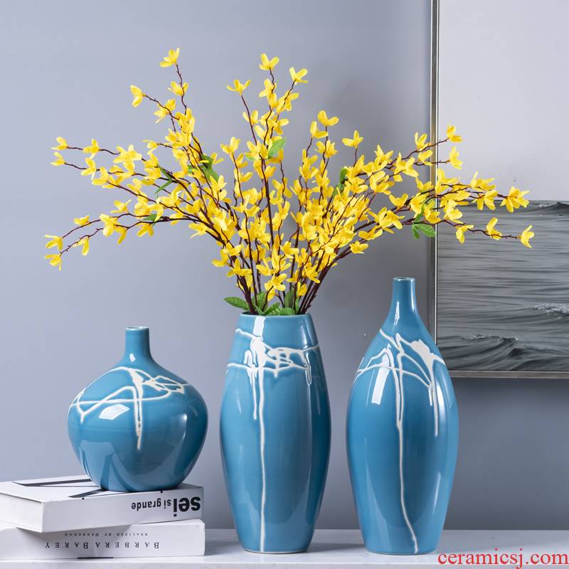 Jingdezhen ceramic vases, flower arranging flower implement modern new Chinese style living room dry flower decoration porcelain table floral arrangements