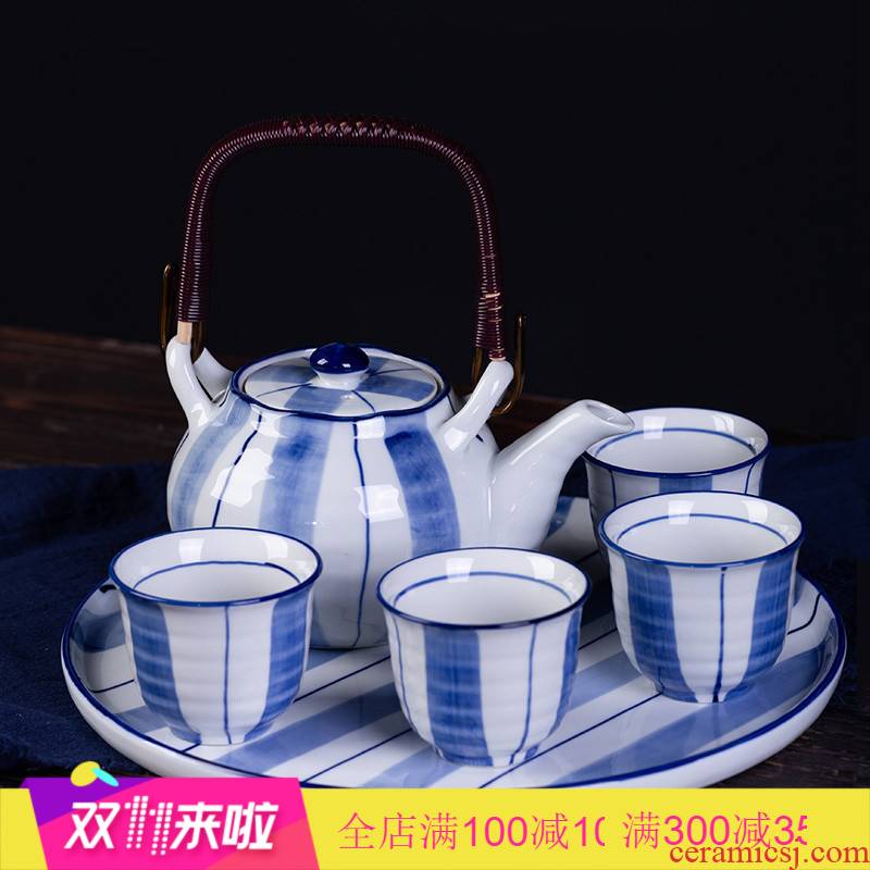 Poly real scene tea Chinese contracted household girder pot of high - end gifts ceramic teapot tea set of blue and white porcelain tea flower