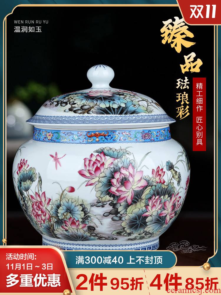 Archaize of jingdezhen ceramics colored enamel tea pot large kitchen puer tea biscuit fruit snacks storage tank