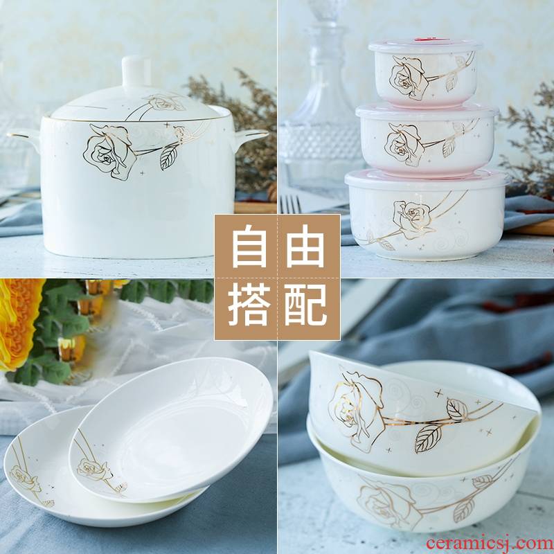 Qiao mu ipads China gold rose ipads bowls plates spoon, free collocation with microwave golden bowl basin ceramic tableware