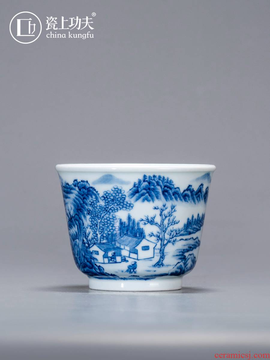 Pure hand - made porcelain of jingdezhen porcelain on kung fu master kung fu tea tea set ceramic sample tea cup cup single cup size