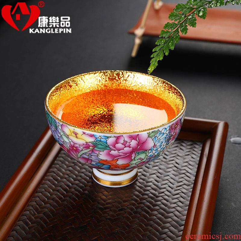 Recreation jingdezhen small ceramic cups and gold colored enamel kung fu tea bowl master cup sample tea cup single CPU