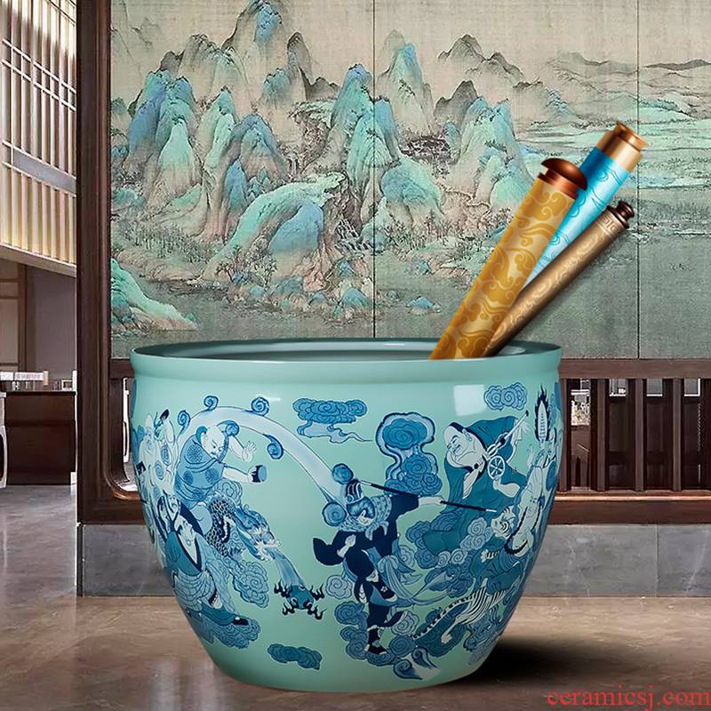 Jingdezhen ceramic turtle sitting room water tanks with fish bowl goldfish bowl painting and calligraphy cylinder office courtyard VAT furnishing articles