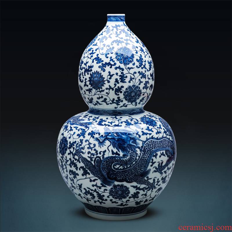 Blue and white porcelain of jingdezhen ceramics vase landed large gourd furnishing articles imitation the qing Chinese style home sitting room adornment