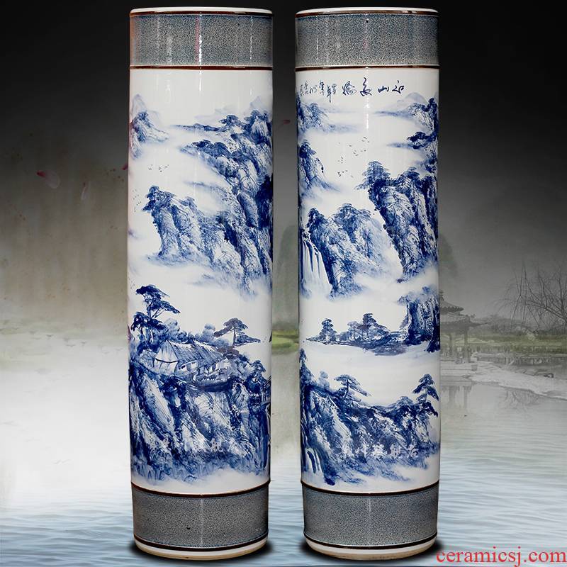 Blue and white porcelain of jingdezhen ceramics hand - made jiangshan jiao more large quiver big vase sitting room place hotel