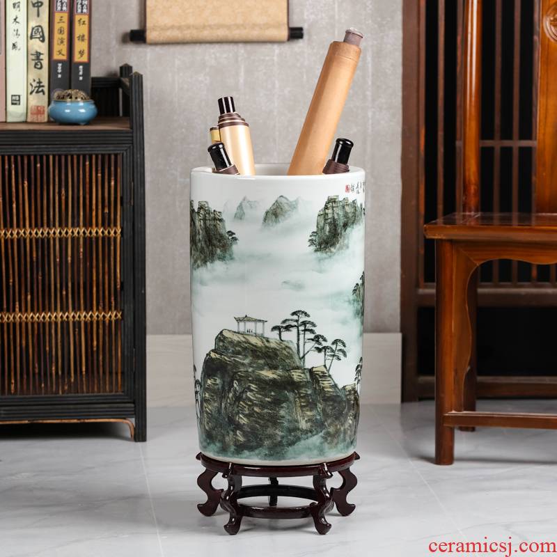 Chinese wind jingdezhen landing big vase painting and calligraphy scrolls cylinder sitting room adornment furnishing articles study scrolls to receive a cylinder