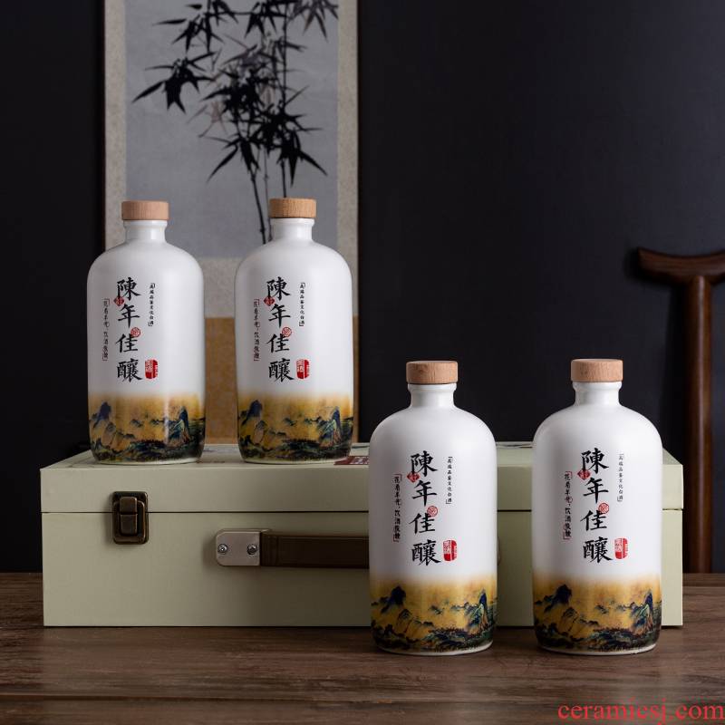 1 kg of jingdezhen ceramic bottle is empty bottles with gift box household seal hip creative ancient wine suits for