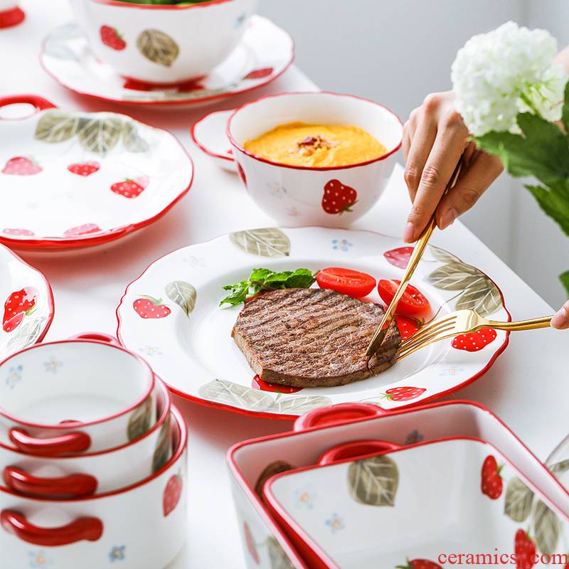 The Line NingFu household strawberry dishes suit ceramic tableware soup bowl salad bowl bowl dish dish suits for
