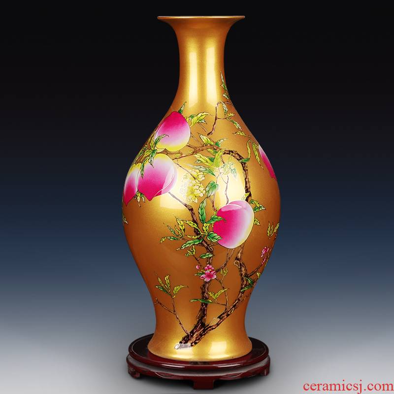 Jingdezhen ceramic famille rose gold antique the qing yongzheng eight peach olive maintain vase furnishing articles home decorating the living room