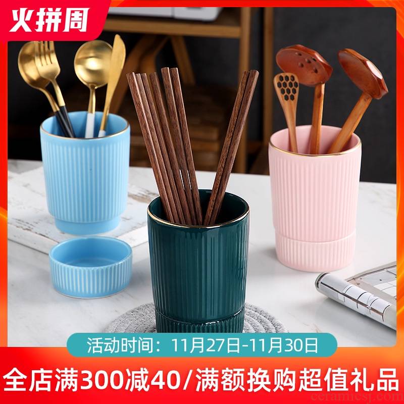 Nordic ceramic tube of household kitchen waterlogging under caused by excessive rainfall chopsticks creative Lou spoons chopsticks tableware receive a case of a single in a cage
